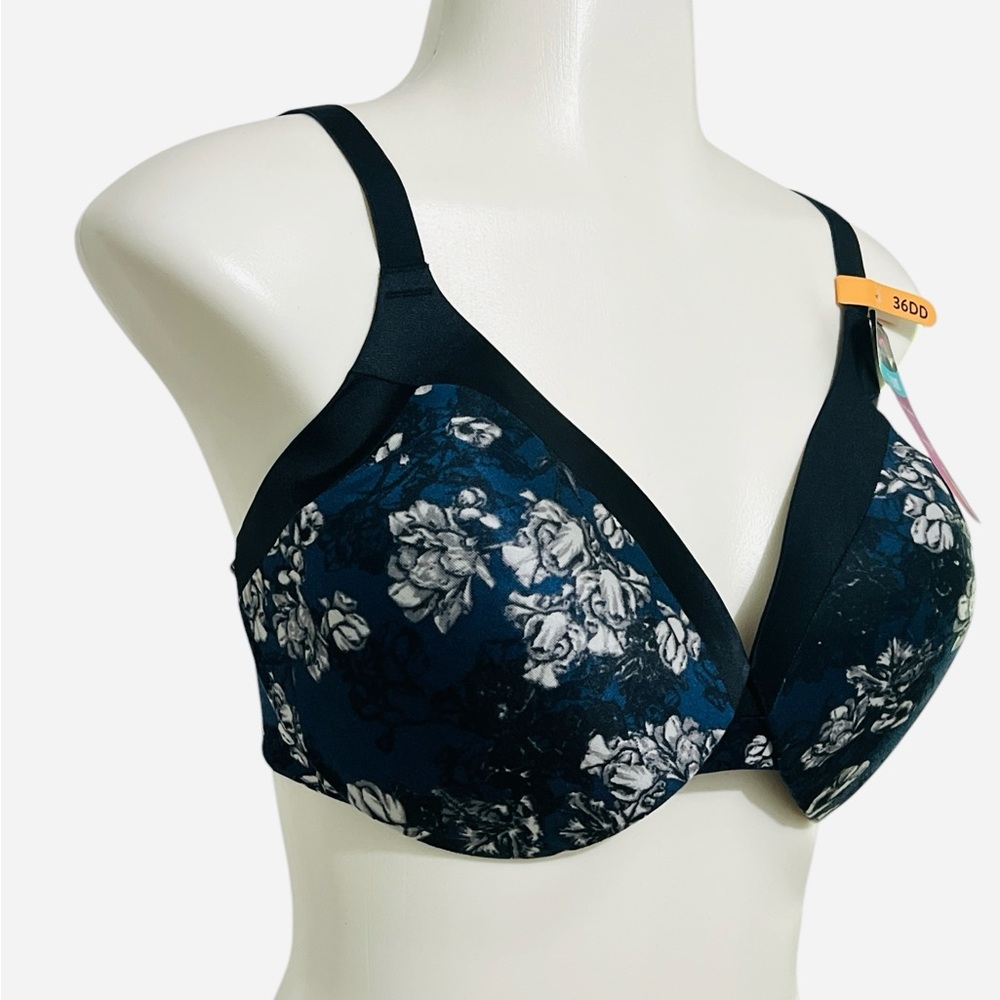 Maidenform Everyday Full Coverage Cushioned Underwire Bra Navy Floral Size 36DD - Picture 7 of 11